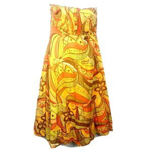 Boho Chic Strapless Dress Sz 10 Sangria Earthy Tropical Beachy Flowy Orange